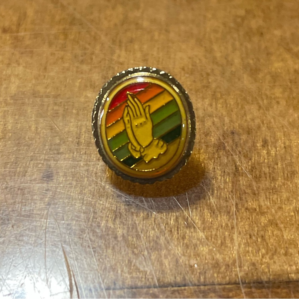 Vintage Rainbow praying hand pin